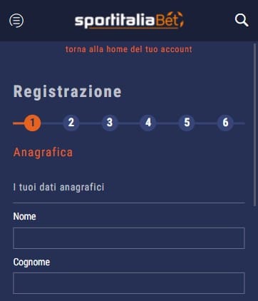 Sportitaliabet app registrazione