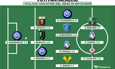 Voti Fantacalcio: I migliori giocatori del mese di Novembre di Fantacalcio
