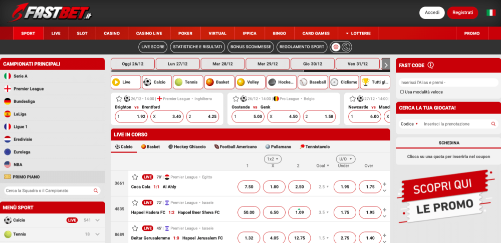 Codice di benvenuto Fastbet: Scommesse sportiva