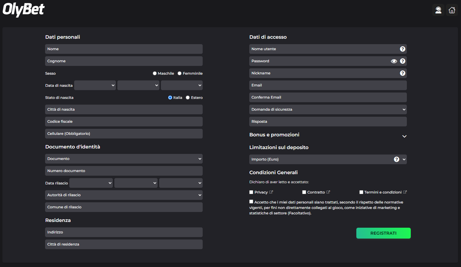 Olybet registrazione