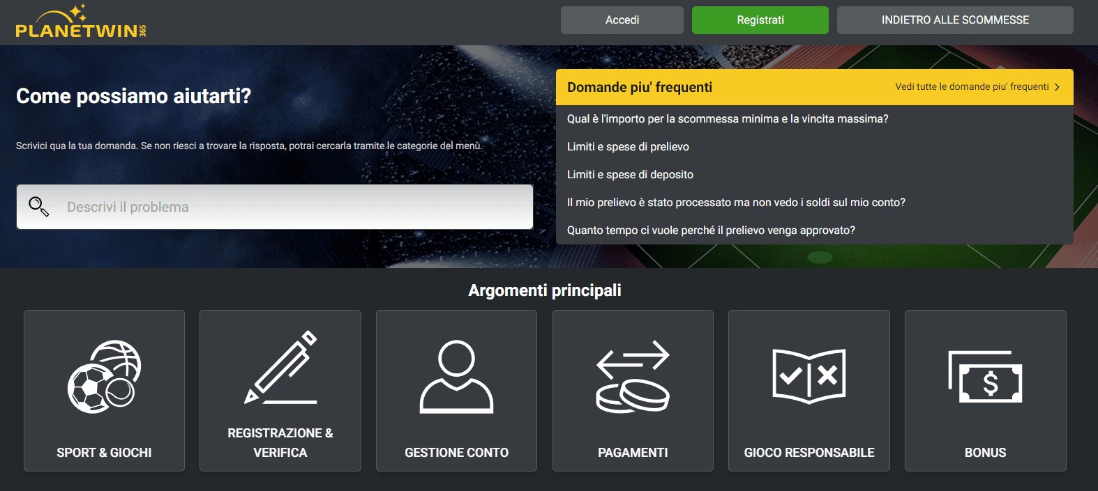Planetwin365 Servizio Clienti