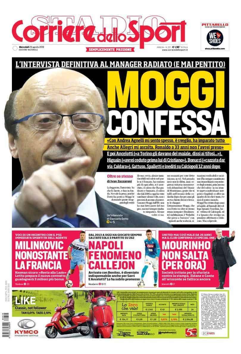 Serie A, Moggi: &ldquo;CR7 lo presi diciottenne. Allegri mi ascolta, lo scudetto all&rsquo;Inter&rdquo;