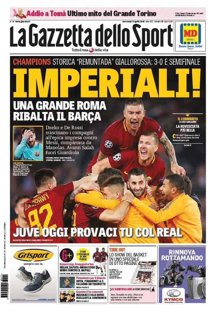 prima pagina gazzetta 11 aprile 2018