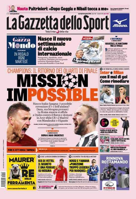 prima pagina gazzetta dello sport 10 aprile