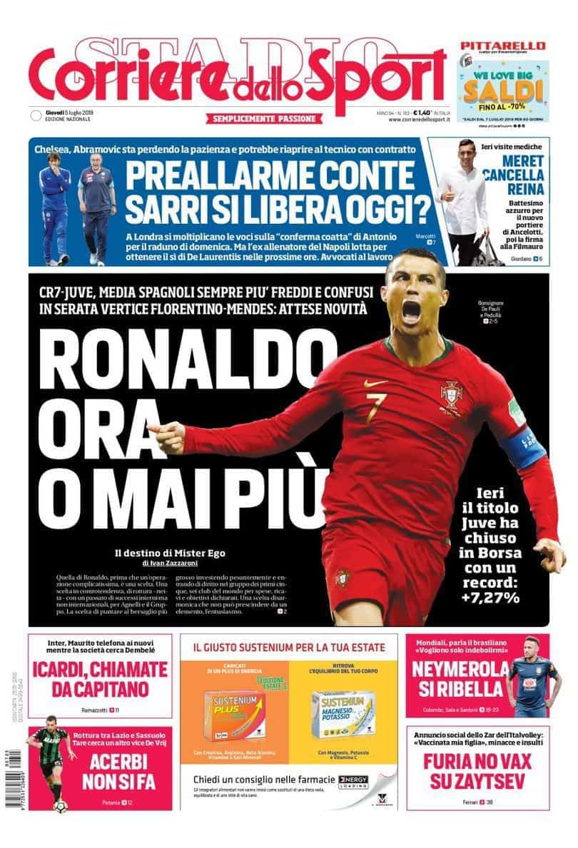 prima pagina corriere dello sport gioved&igrave; 5 luglio 2018