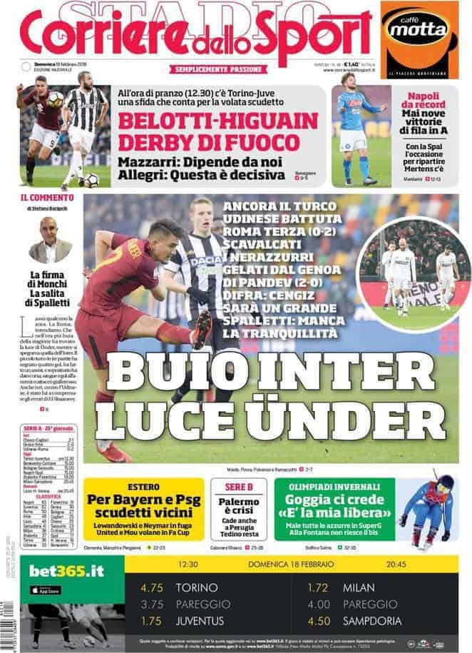 prima pagina corriere dello sport 18 febbraio 2018