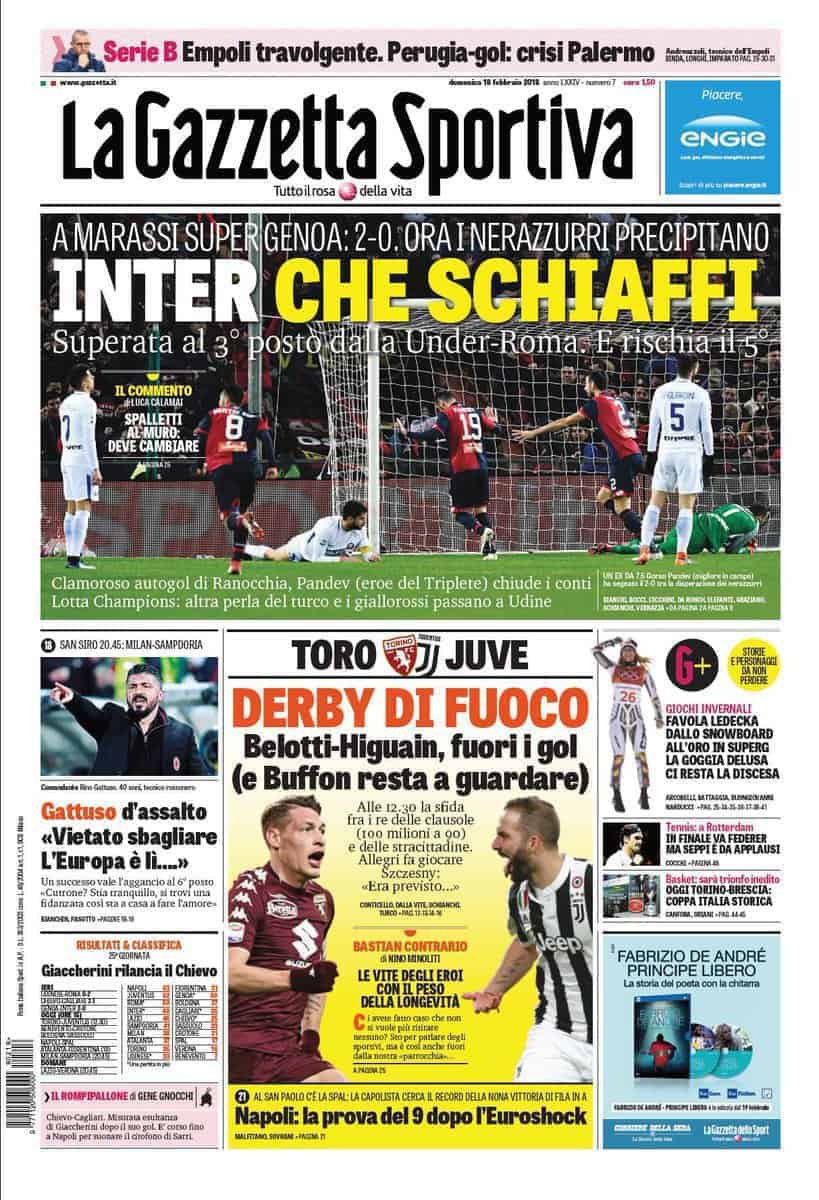 prima pagina gazzetta 18 febbraio