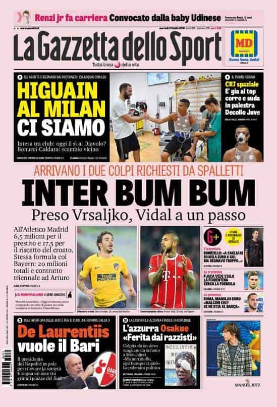 prima pagina gazzetta dello sport marted&igrave; 31 luglio 2018