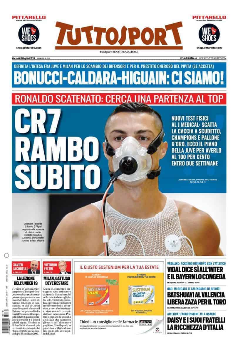 prima pagina tuttosport marted&igrave; 31 luglio 2018