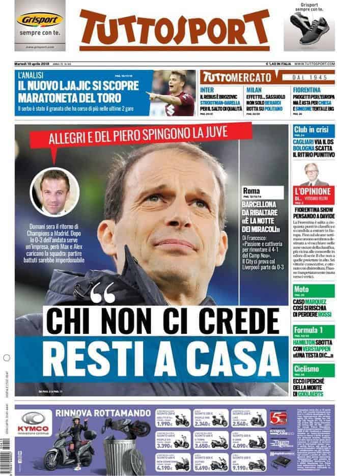 prima pagina tuttosport 10 aprile 2018