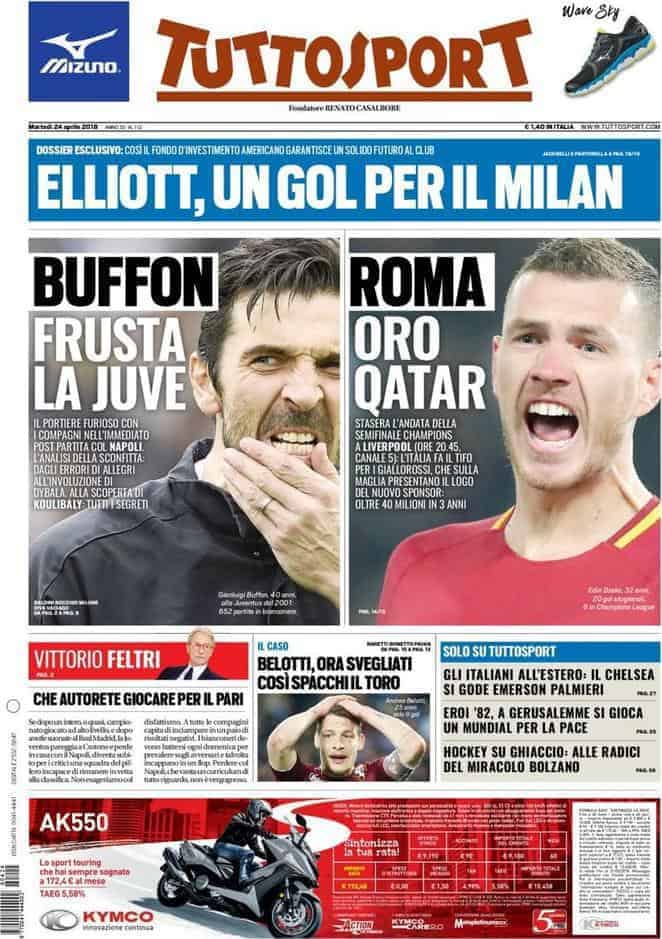 prima pagina tuttosport 24 aprile 2018