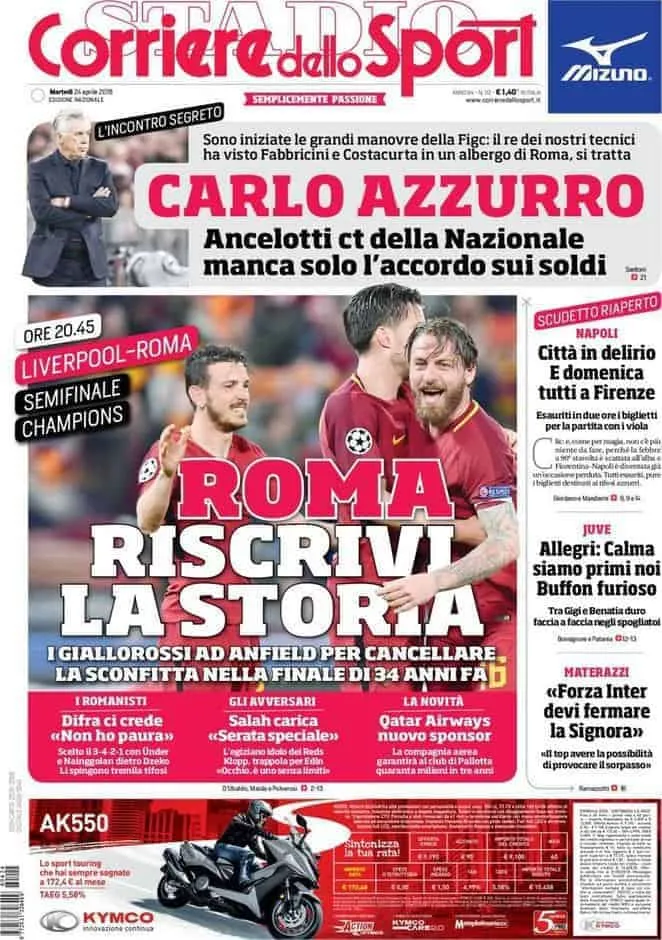 prima pagina corriere dello sport 24 aprile 2018