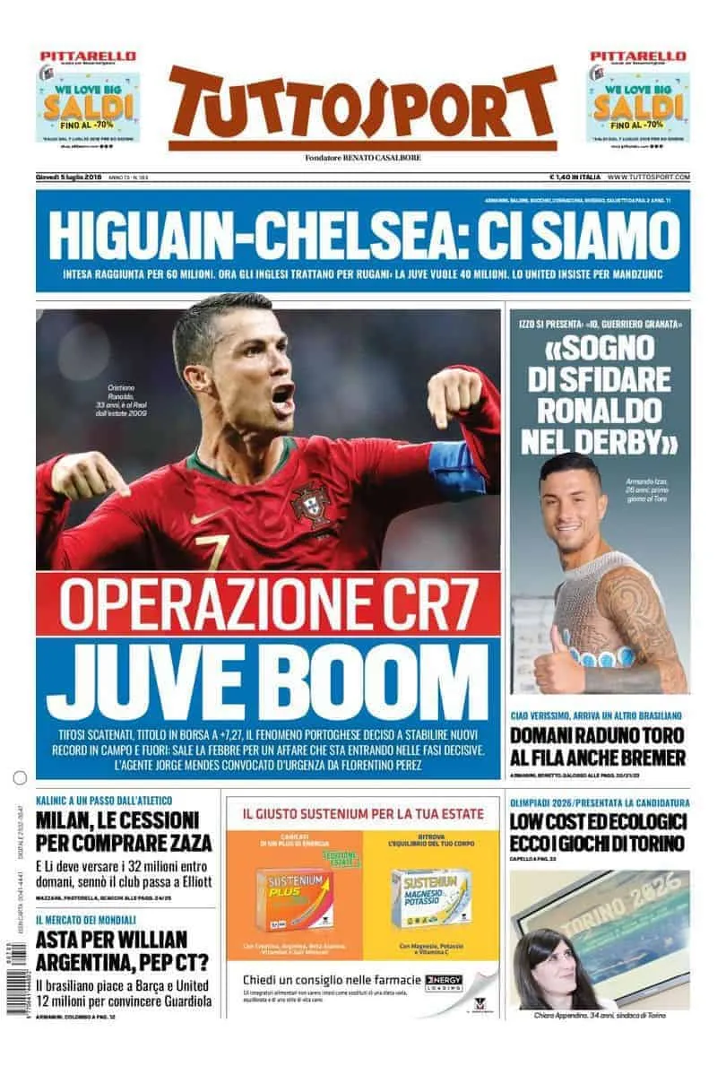 prima pagina tuttosport giovedì 5 luglio 2018