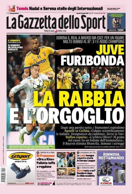 prima pagina gazzetta dello sport giovedì 12 aprile 2018