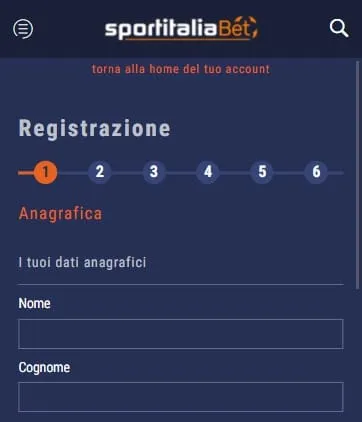 Sportitaliabet app registrazione