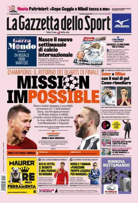 prima pagina gazzetta dello sport 10 aprile