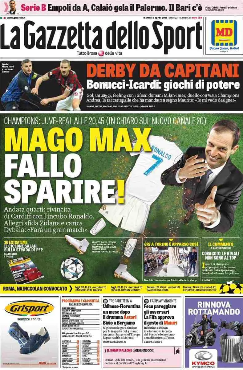 rassegna stampa gazzetta dello sport 3 aprile 2018