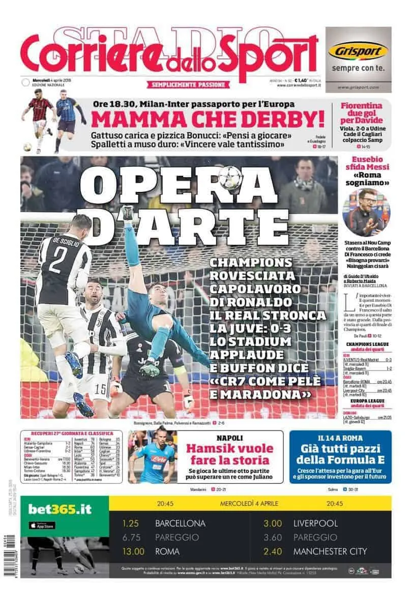 prima pagina corriere dello sport 4 aprile 2018