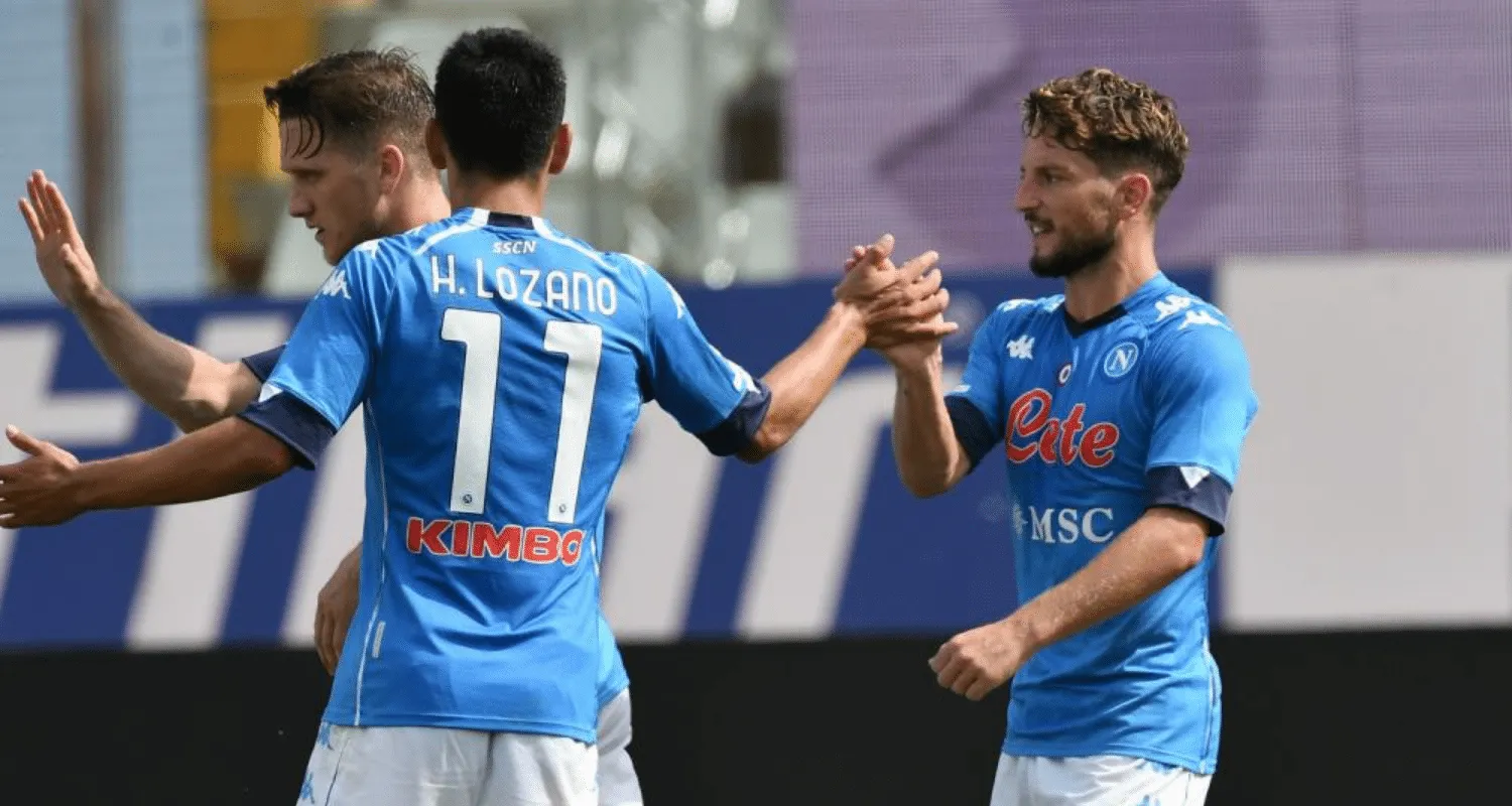 esultanza gol Lozano Mertens Napoli