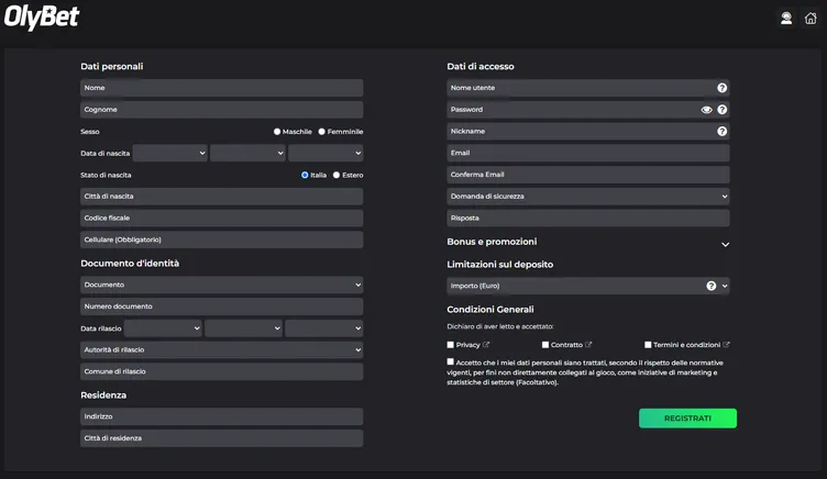 Olybet registrazione
