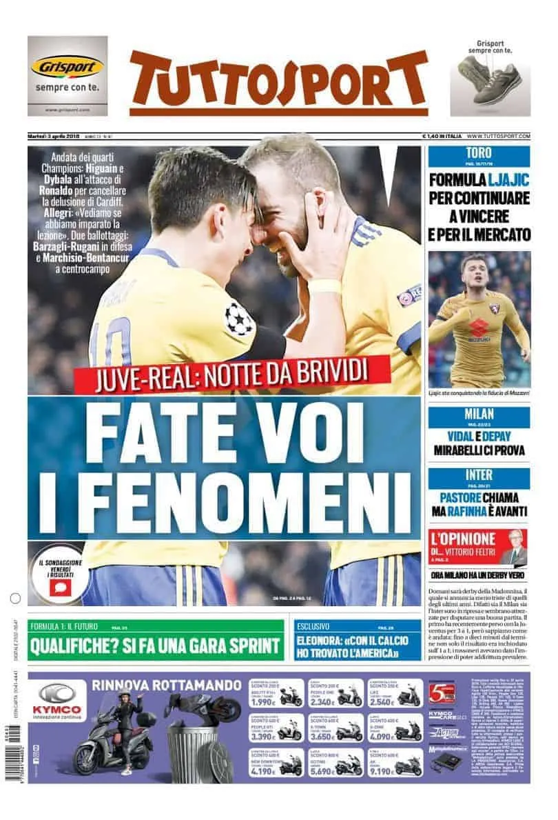 rassegna stampa tuttosport 3 aprile 2018