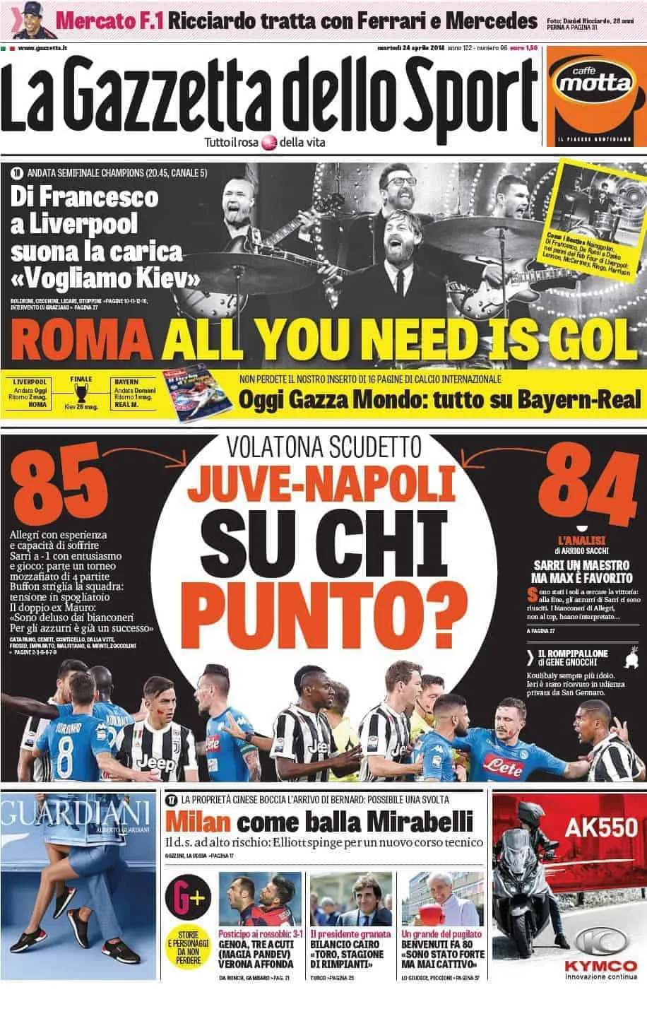 prima pagina gazzetta dello sport 24 aprile 2018
