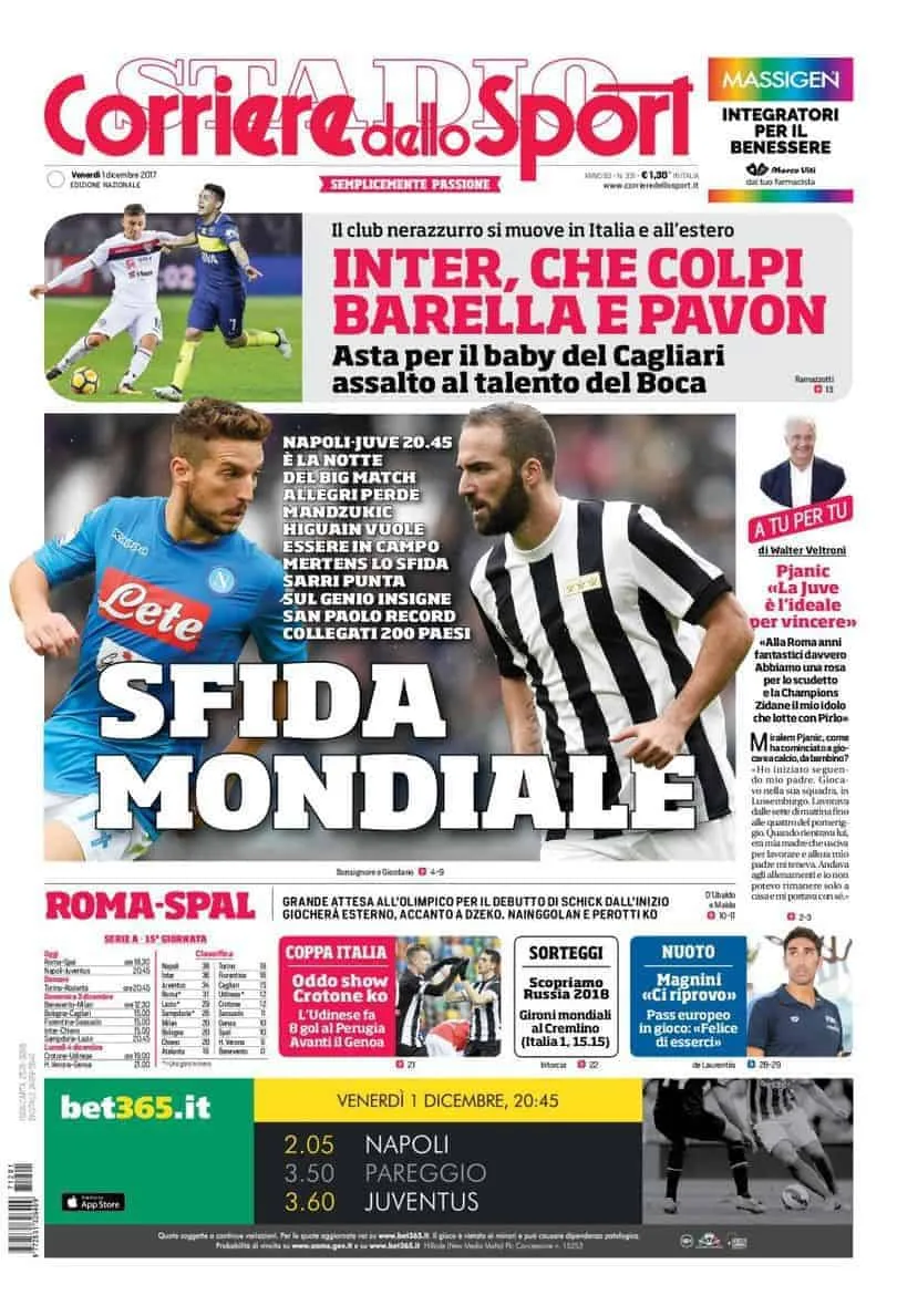 Prima pagina Corriere dello Sport 1° dicembre 2017