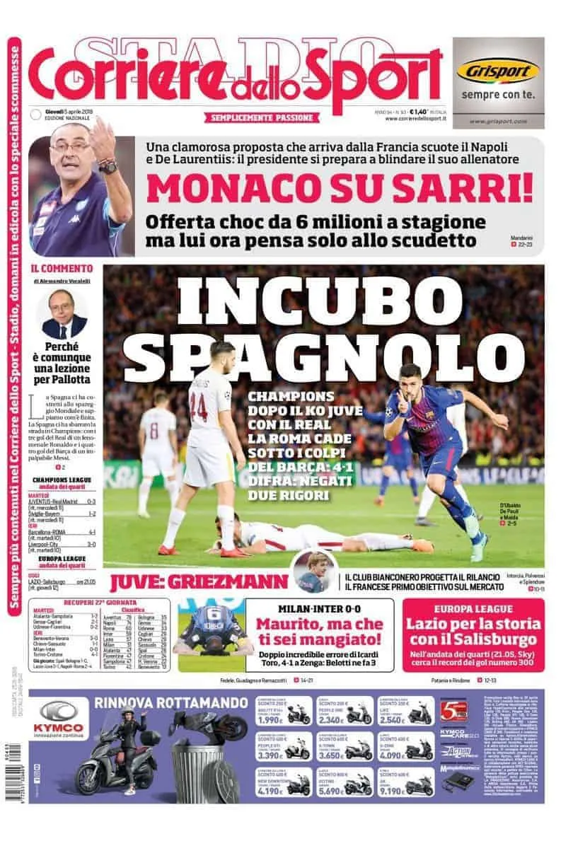 prima pagina corriere dello sport 5 aprile 2018