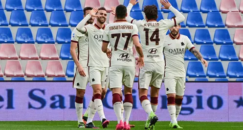 Mkhitaryan Villar Mayoral esultanza Roma