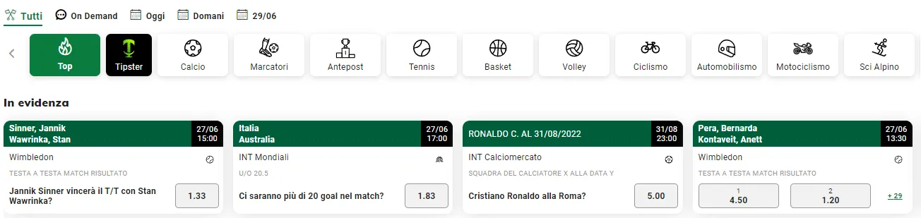 La categoria Sisal scommesse e le quote offerte