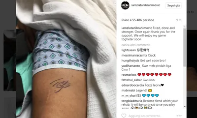 Ibrahimovic su Instagram: "Aggiustato e più forte. Torno presto"