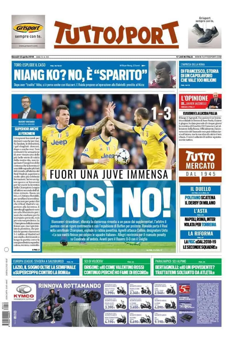 prima pagina tuttosport giovedì 12 aprile 2018