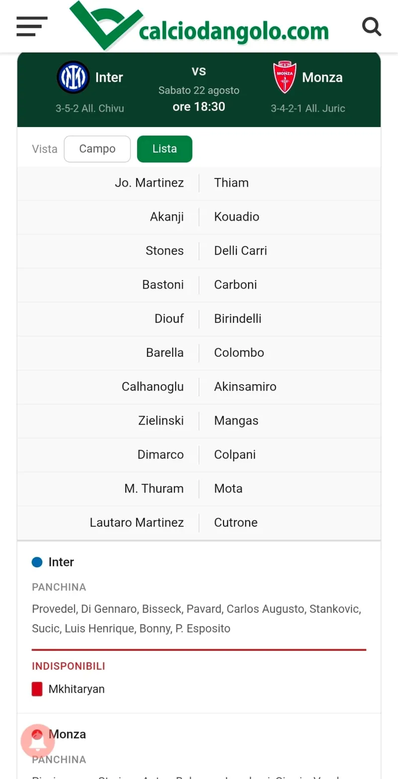 Le probabili formazioni di calciodangolo.com ottimizzate per mobile: consultale direttamente dal telefono, anche pochi minuti prima di inviare la formazione.