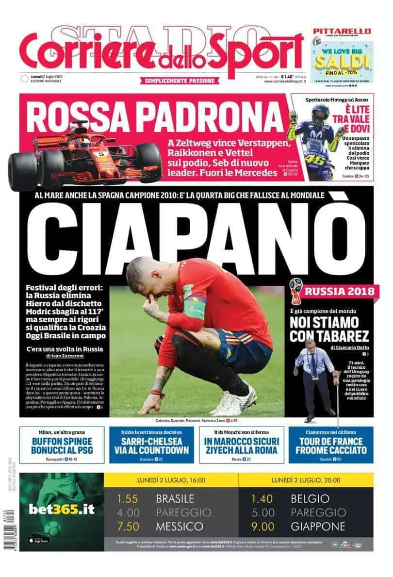 prima pagina corriere dello sport lunedì 2 luglio 2018