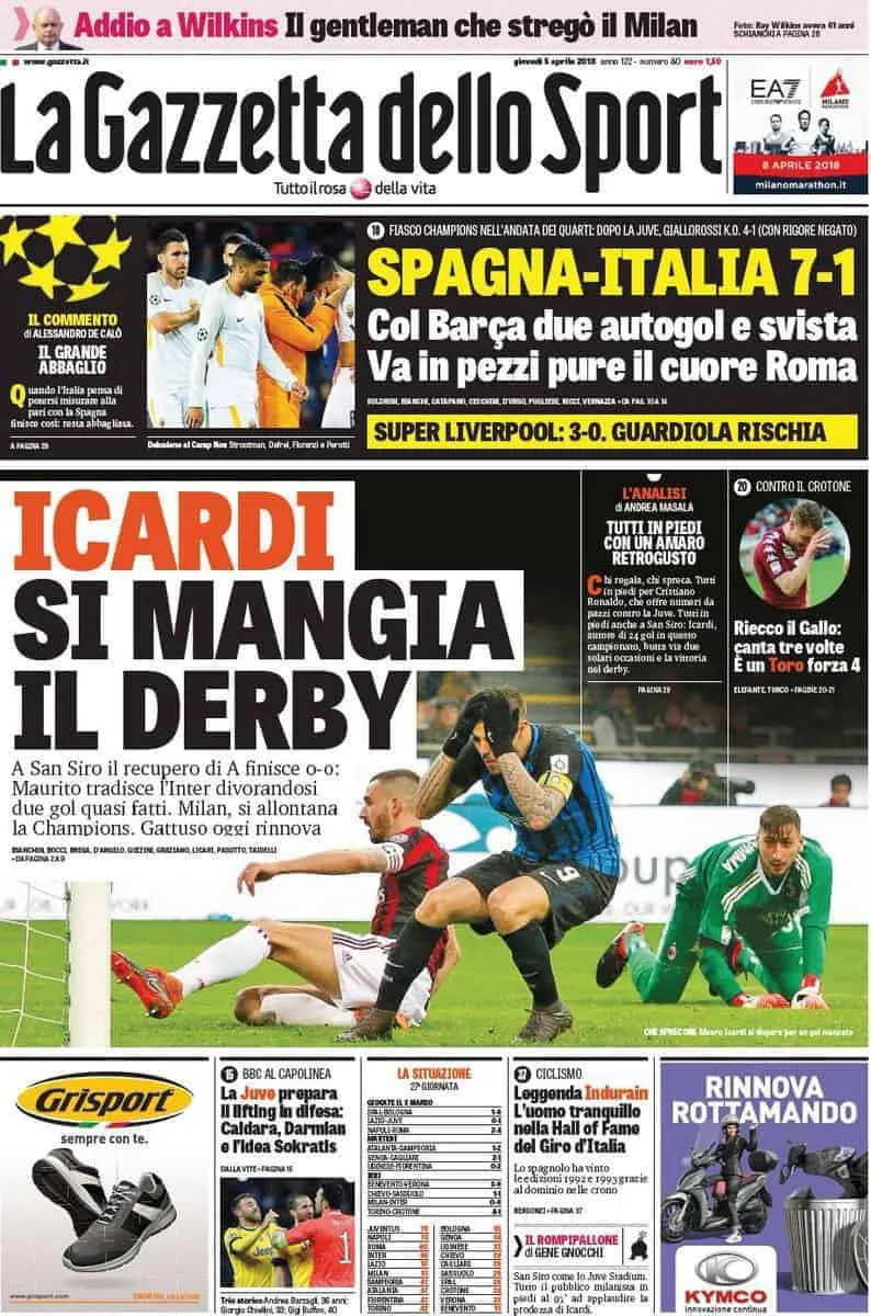 prima pagina gazzetta dello sport 5 aprile 2018