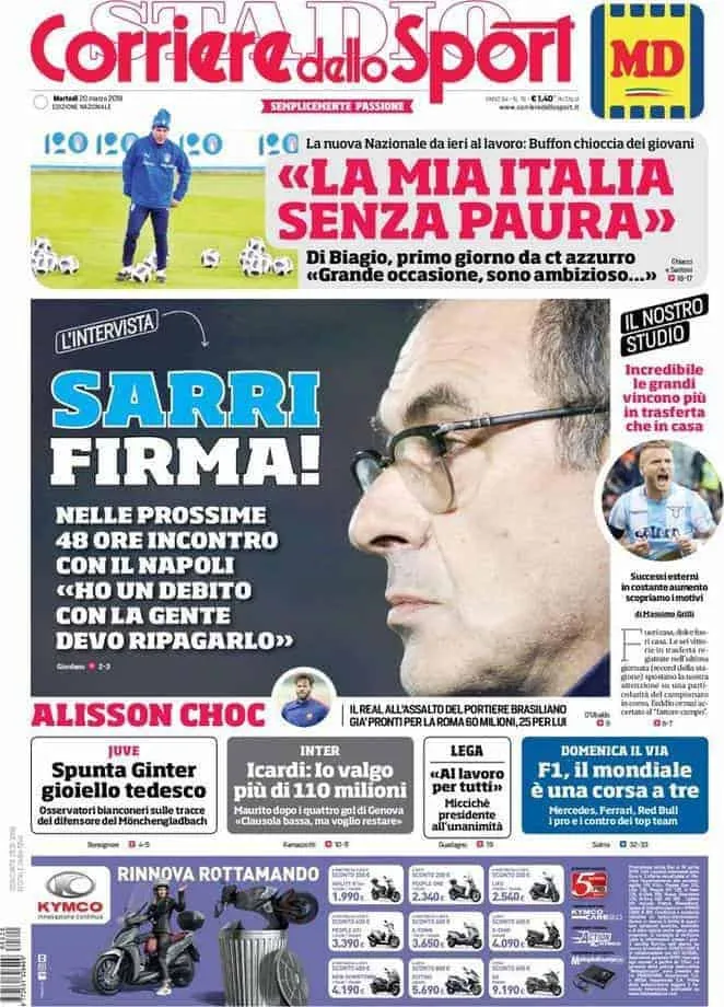 prima pagina corriere 20 marzo